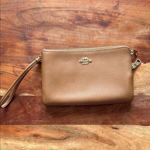 Coach Tan Pebbled Leather Clutch Wristlet